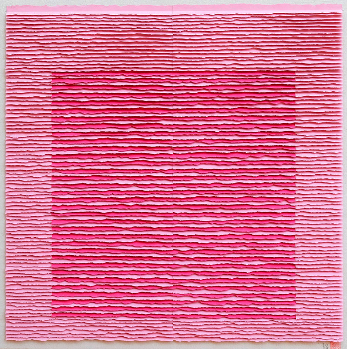 Fernando Daza | Cuadrado rosa rayado sobre fondo rosa I