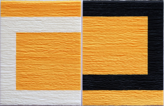 Fernando Daza | Forma blanca y negra s/ amarillo Fernando Daza | Forma blanca y negra s/ amarillo