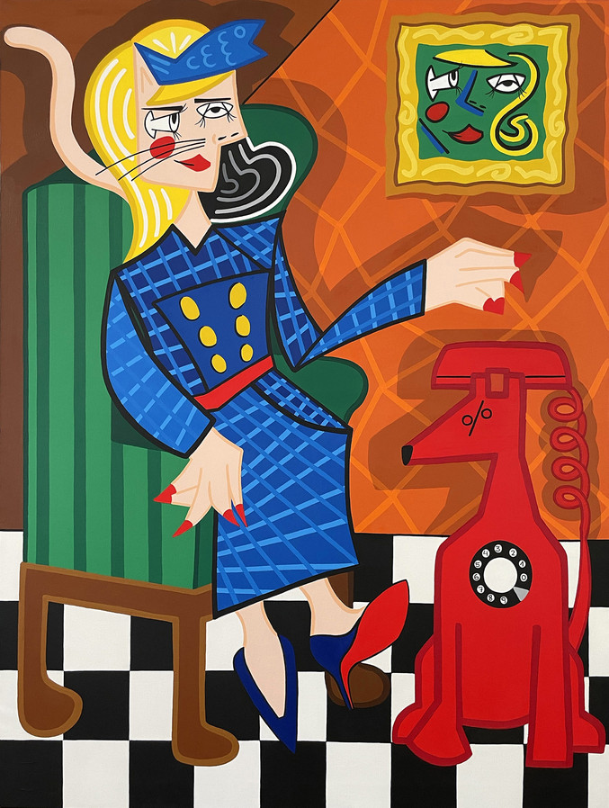 Sol Felpeto | Seated Cat with Phone Dog and Selfportrait Sol Felpeto | Seated Cat with Phone Dog and Selfportrait