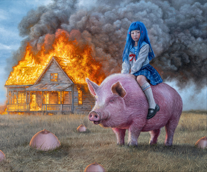 Albert Bonet | Paseando con un cerdo por un campo de tetas