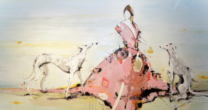 Lars Teichmann | Pink Princess with dogs Lars Teichmann | Pink Princess with dogs